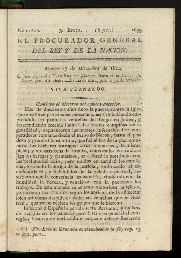Miniatura de El Procurador General de la Nación y del Rey (Madrid) del 27 de diciembre de 1814, nº 210