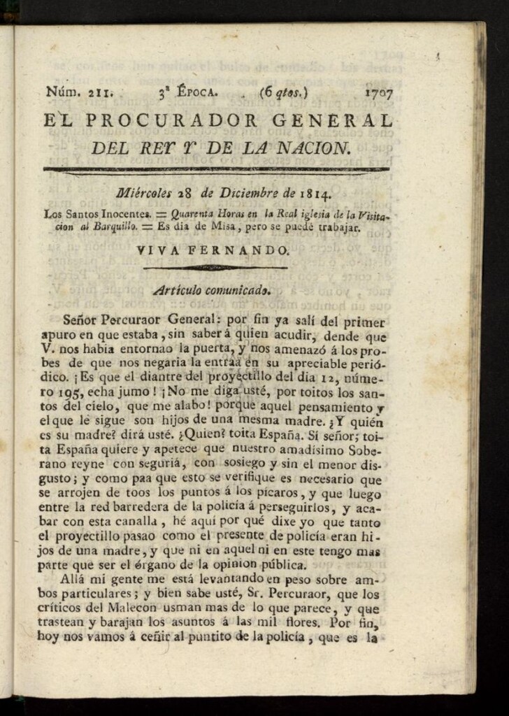 Miniatura de El Procurador General de la Nación y del Rey (Madrid) del 28 de diciembre de 1814, nº 211
