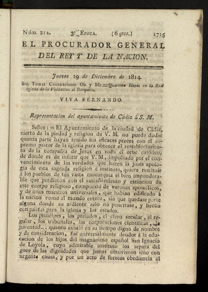 Miniatura de El Procurador General de la Nación y del Rey (Madrid) del 29 de diciembre de 1814, nº 212