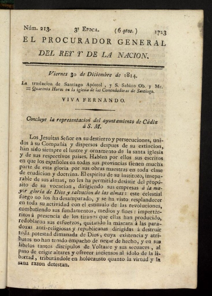 Miniatura de El Procurador General de la Nación y del Rey (Madrid) del 30 de diciembre de 1814, nº 213