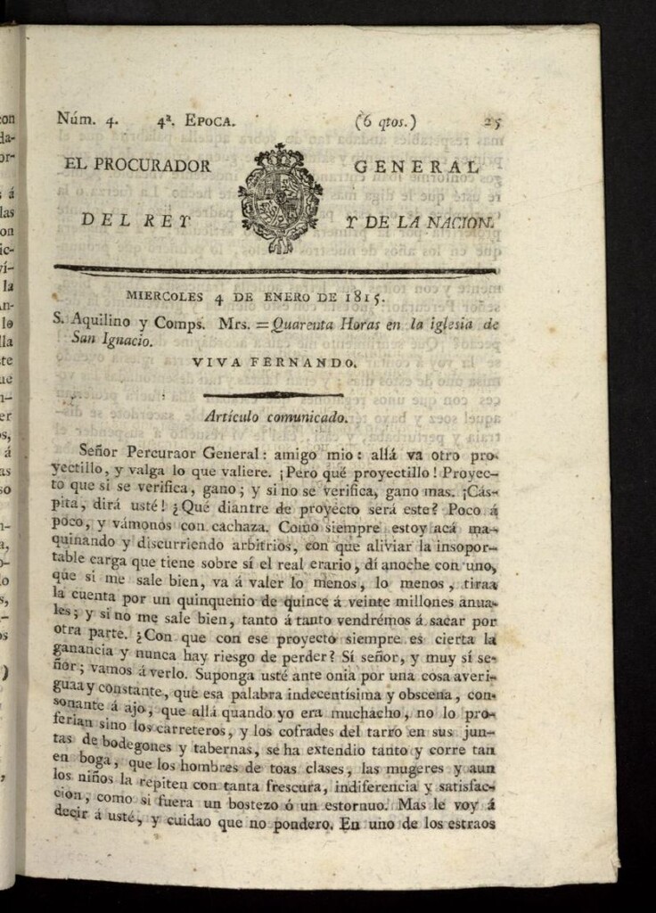 Miniatura de El Procurador General de la Nación y del Rey (Madrid) del 4 de enero de 1815, nº 4