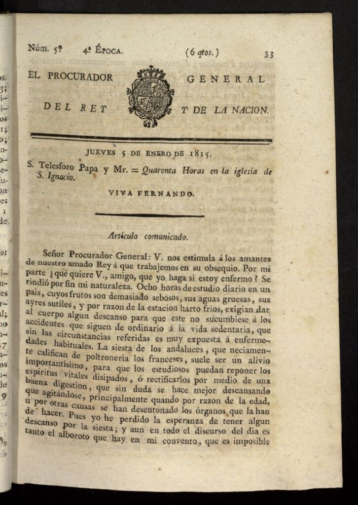 Miniatura de El Procurador General de la Nación y del Rey (Madrid) del 5 de enero de 1815, nº 5