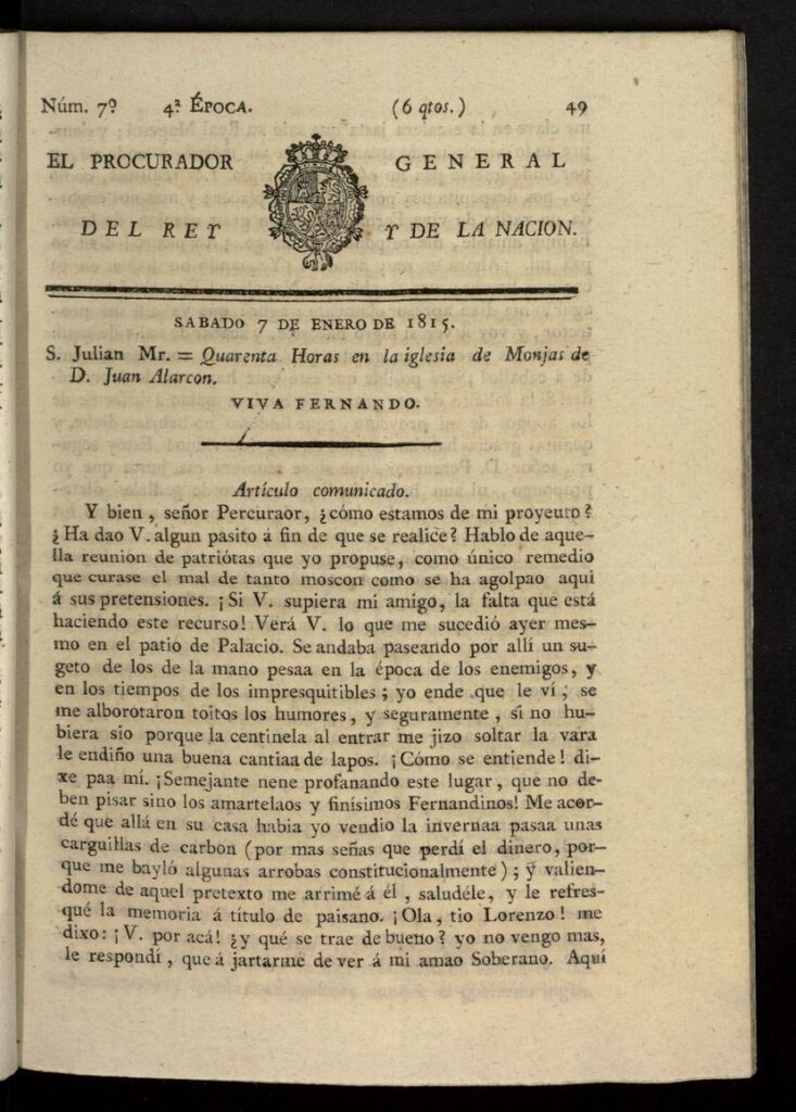 Miniatura de El Procurador General de la Nación y del Rey (Madrid) del 7 de enero de 1815, nº 7