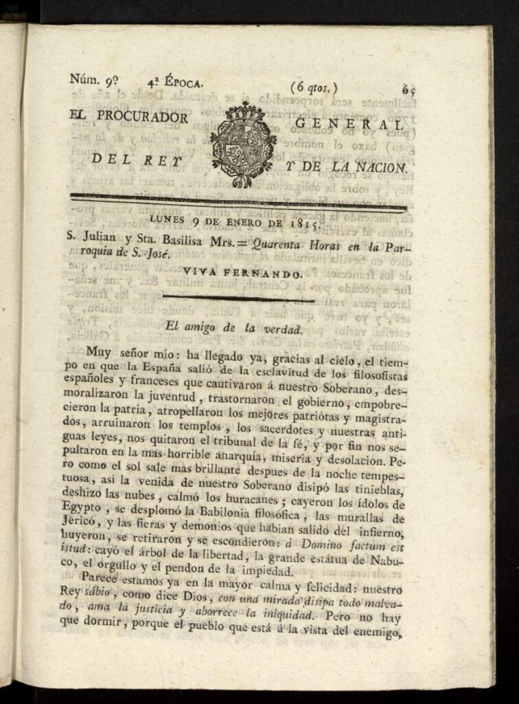 Miniatura de El Procurador General de la Nación y del Rey (Madrid) del 9 de enero de 1815, nº 9