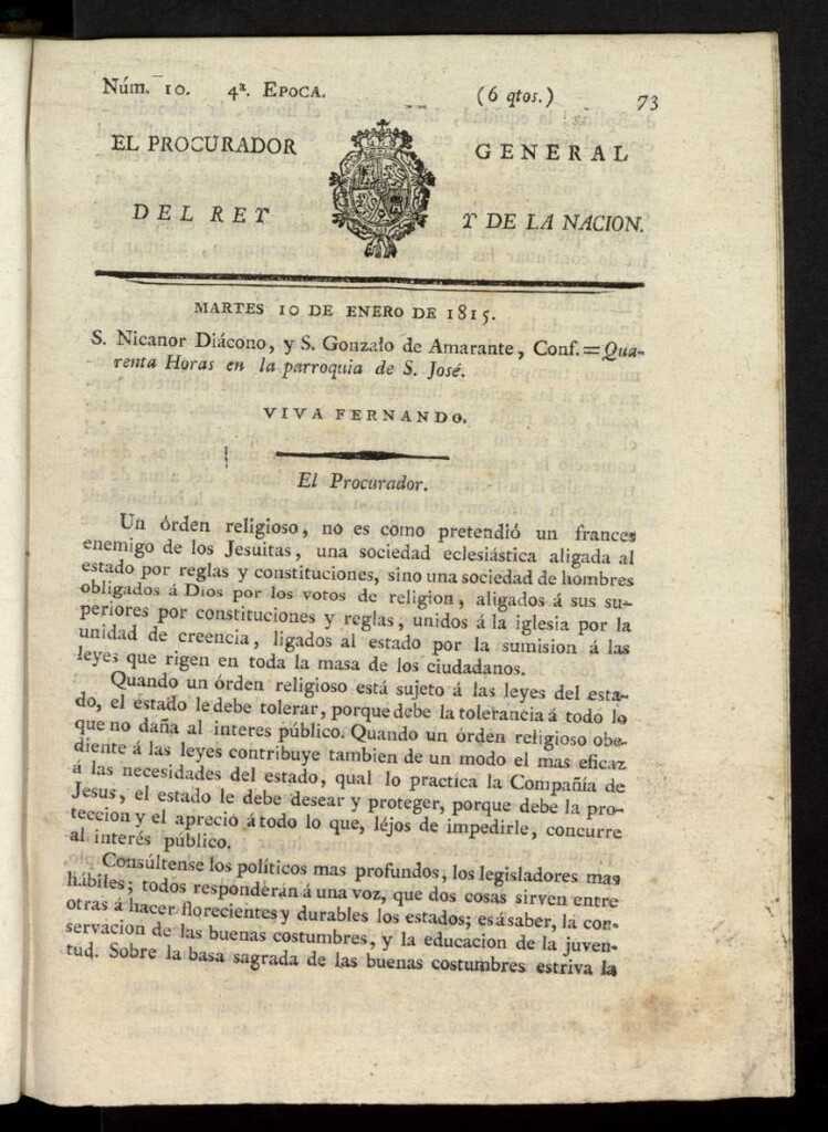 Miniatura de El Procurador General de la Nación y del Rey (Madrid) del 10 de enero de 1815, nº 10