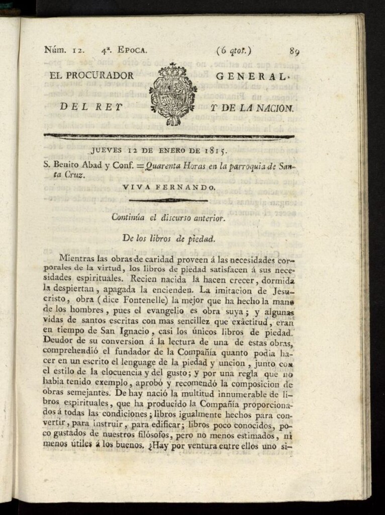 Miniatura de El Procurador General de la Nación y del Rey (Madrid) del 12 de enero de 1815, nº 12