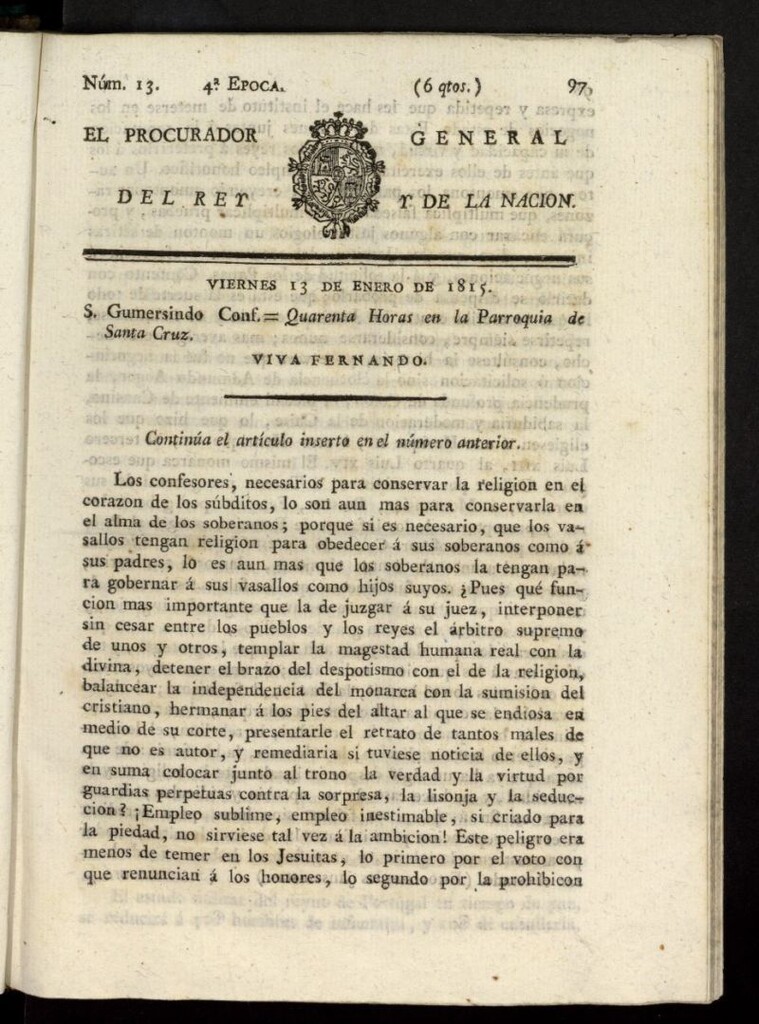 Miniatura de El Procurador General de la Nación y del Rey (Madrid) del 13 de enero de 1815, nº 13