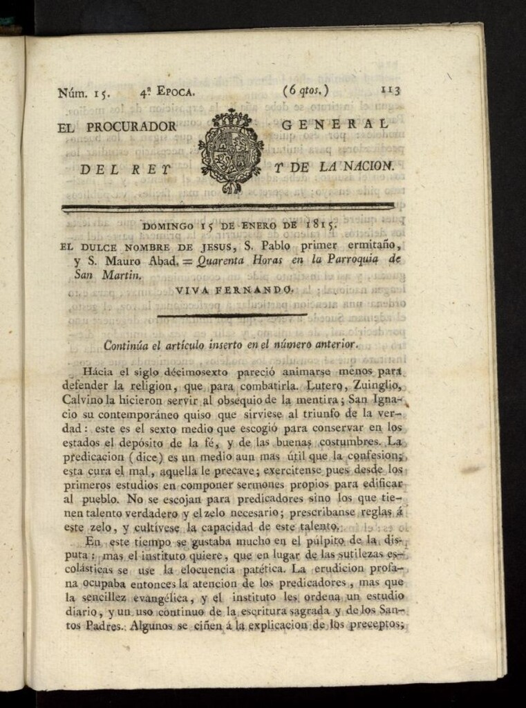 Miniatura de El Procurador General de la Nación y del Rey (Madrid) del 15 de enero de 1815, nº 15