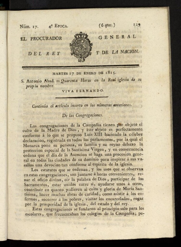 Miniatura de El Procurador General de la Nación y del Rey (Madrid) del 17 de enero de 1815, nº 17