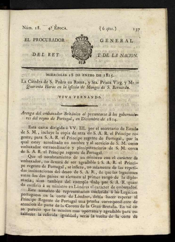 Miniatura de El Procurador General de la Nación y del Rey (Madrid) del 18 de enero de 1815, nº 18