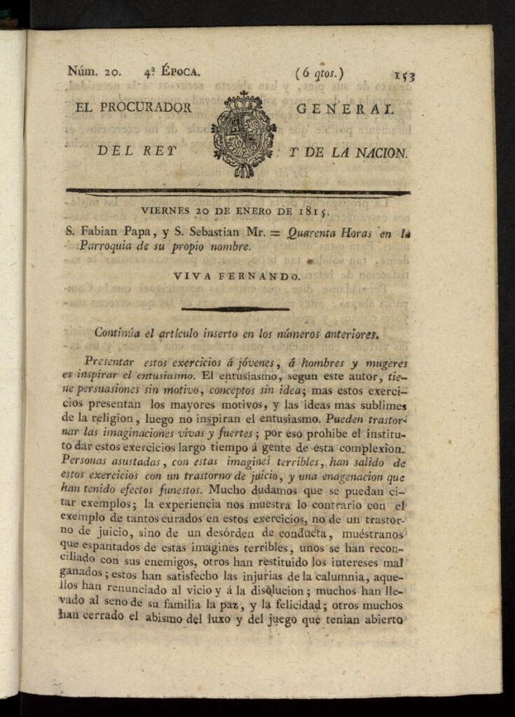 Miniatura de El Procurador General de la Nación y del Rey (Madrid) del 20 de enero de 1815, nº 20