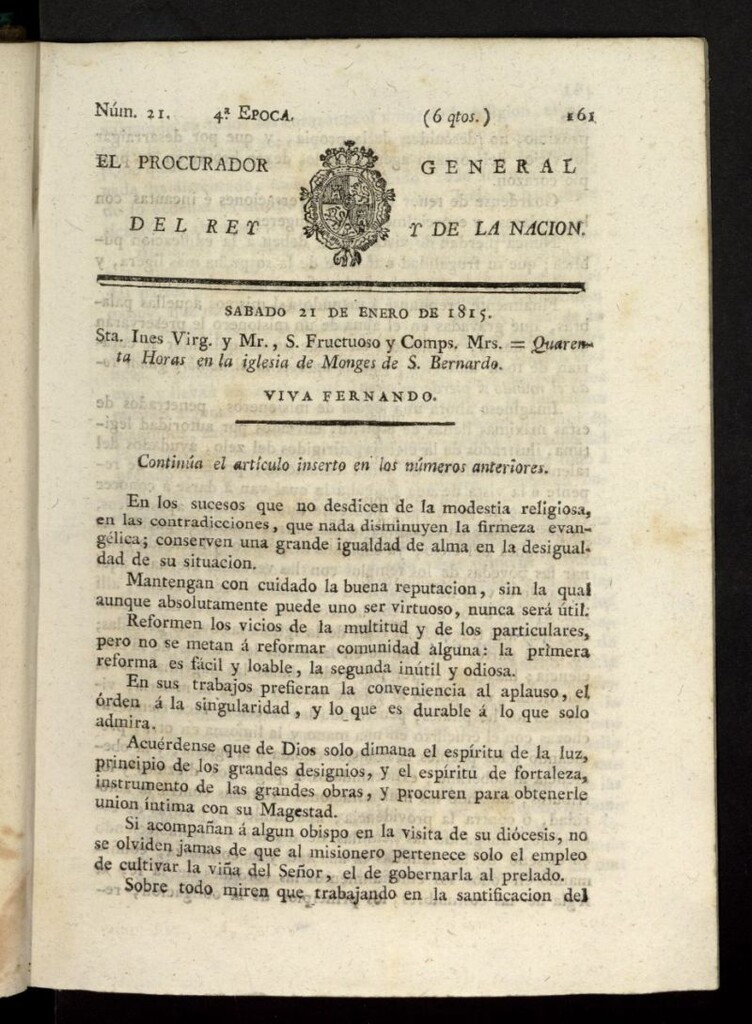 Miniatura de El Procurador General de la Nación y del Rey (Madrid) del 21 de enero de 1815, nº 21