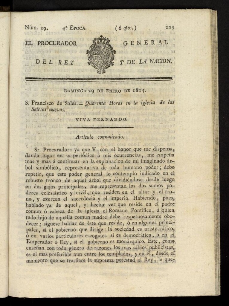 Miniatura de El Procurador General de la Nación y del Rey (Madrid) del 29 de enero de 1815, nº 29