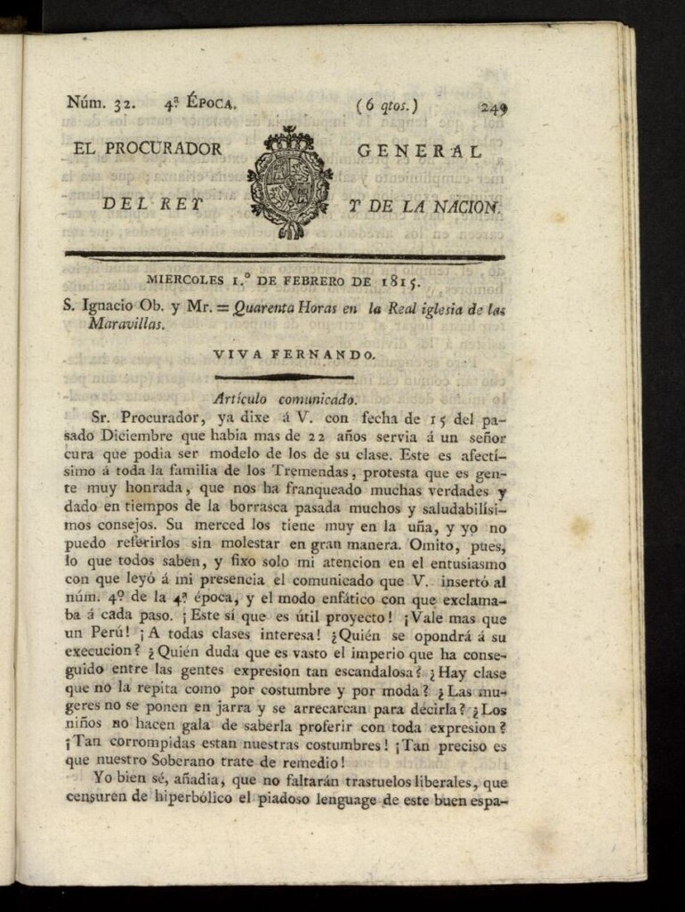 Miniatura de El Procurador General de la Nación y del Rey (Madrid) del 1 de febrero de 1815, nº 32
