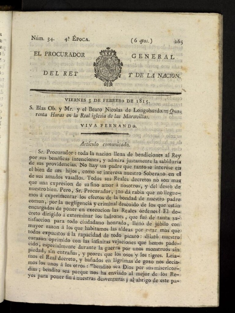Miniatura de El Procurador General de la Nación y del Rey (Madrid) del 3 de febrero de 1815, nº 34