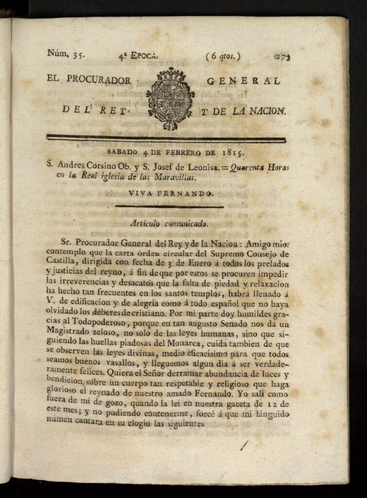 Miniatura de El Procurador General de la Nación y del Rey (Madrid) del 4 de febrero de 1815, nº 35