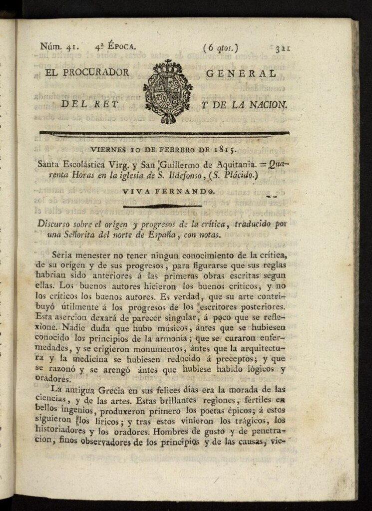 Miniatura de El Procurador General de la Nación y del Rey (Madrid) del 10 de febrero de 1815, nº 41