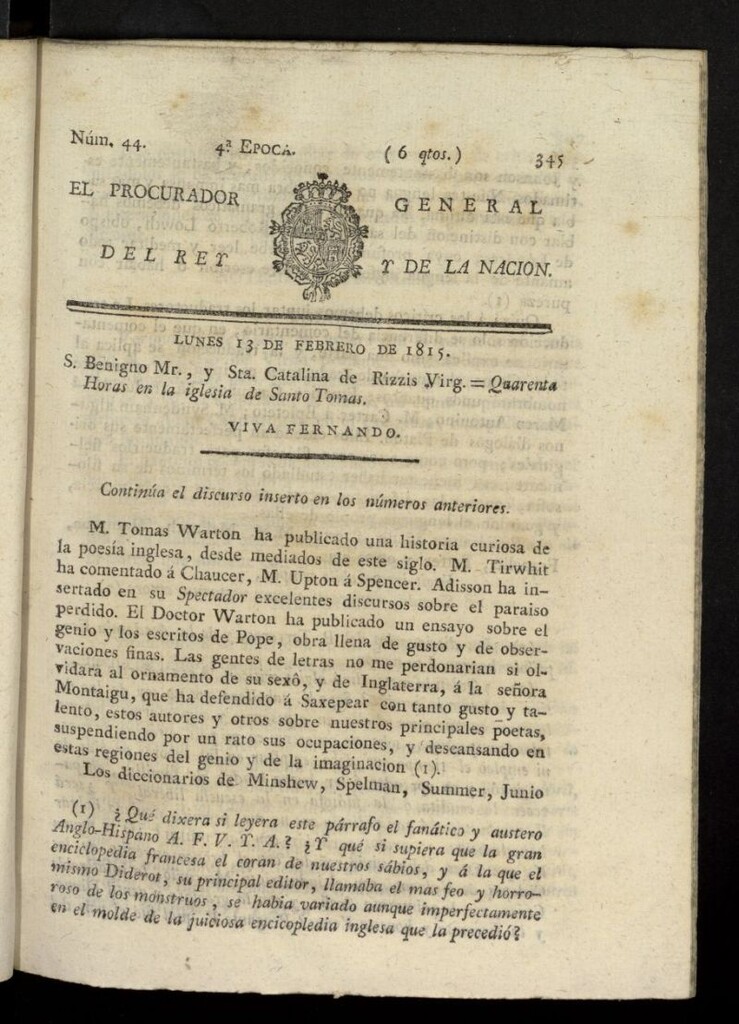 Miniatura de El Procurador General de la Nación y del Rey (Madrid) del 13 de febrero de 1815, nº 44