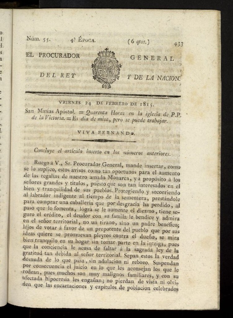 Miniatura de El Procurador General de la Nación y del Rey (Madrid) del 24 de febrero de 1815, nº 55