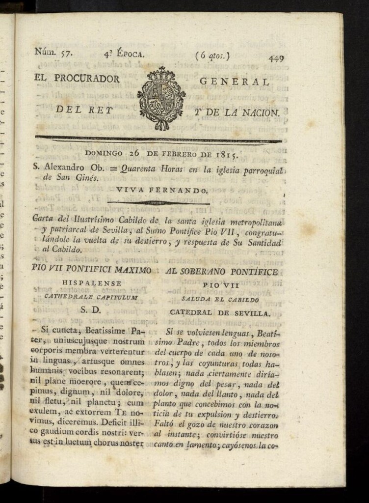 Miniatura de El Procurador General de la Nación y del Rey (Madrid) del 26 de febrero de 1815, nº 57