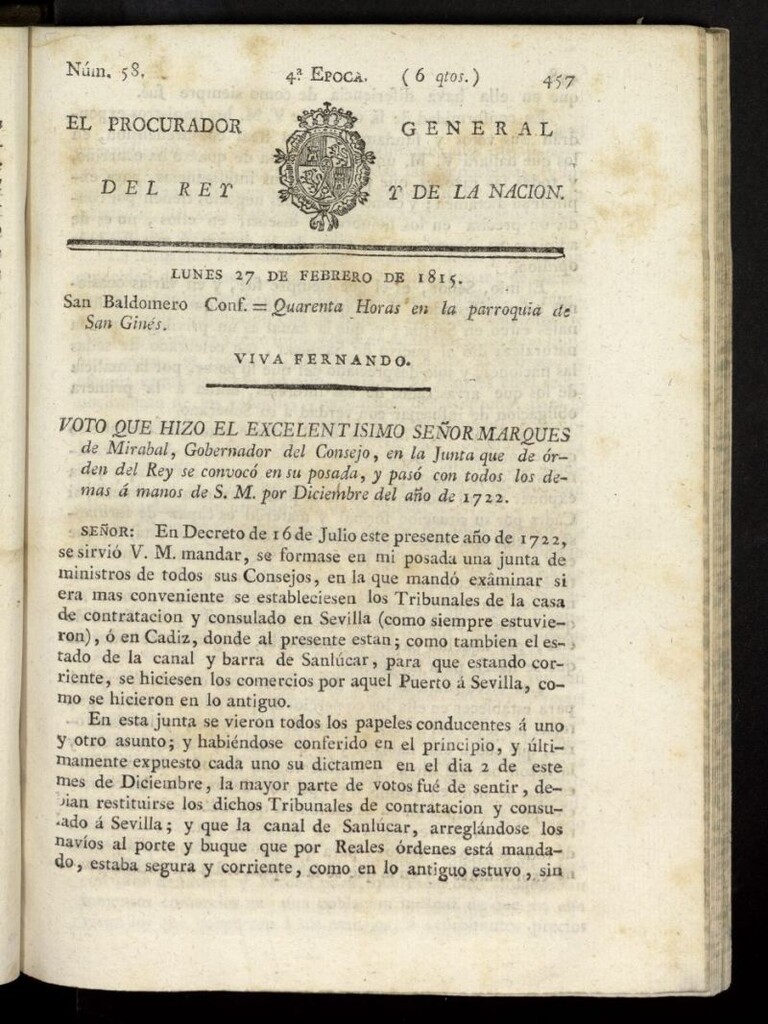 Miniatura de El Procurador General de la Nación y del Rey (Madrid) del 27 de febrero de 1815, nº 58