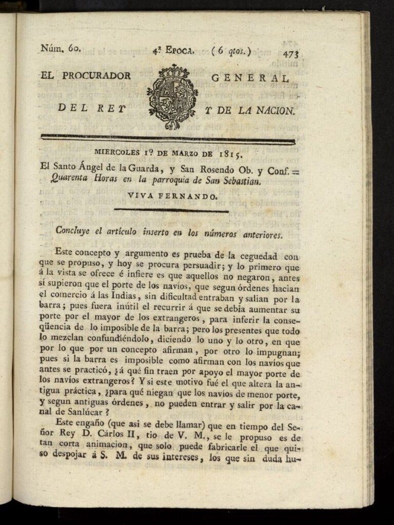 Miniatura de El Procurador General de la Nación y del Rey (Madrid) del 1 de marzo de 1815, nº 60