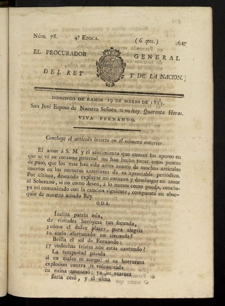 Miniatura de El Procurador General de la Nación y del Rey (Madrid) del 19 de marzo de 1815, nº 78
