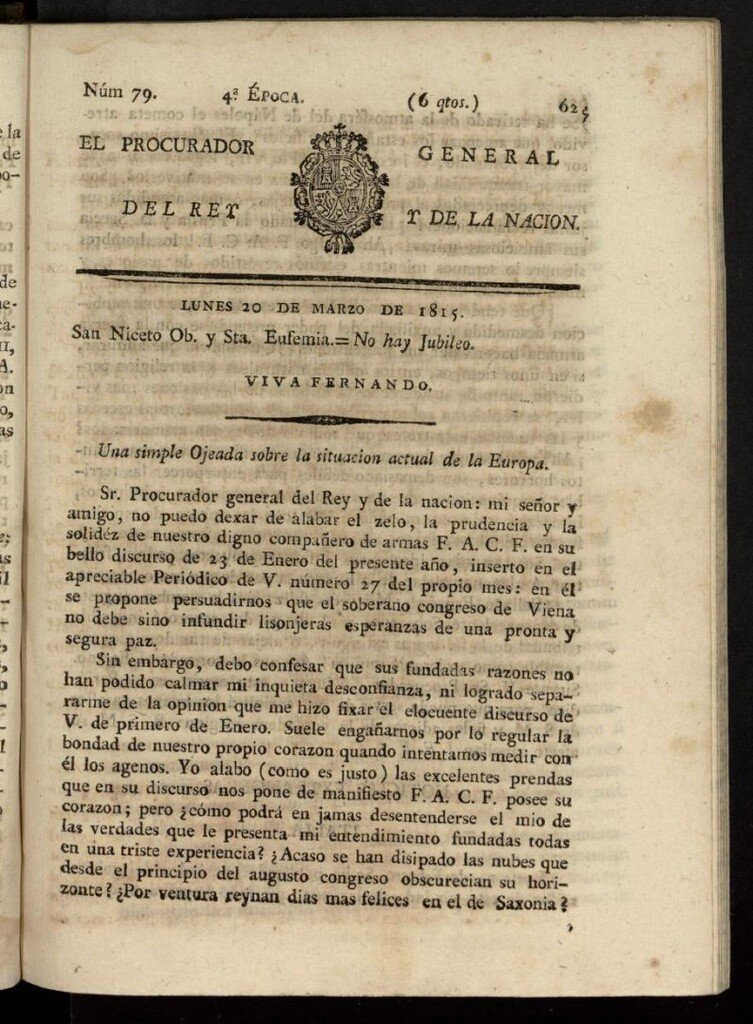 Miniatura de El Procurador General de la Nación y del Rey (Madrid) del 20 de marzo de 1815, nº 79
