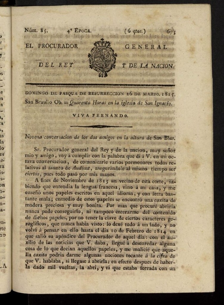 Miniatura de El Procurador General de la Nación y del Rey (Madrid) del 26 de marzo de 1815, nº 85