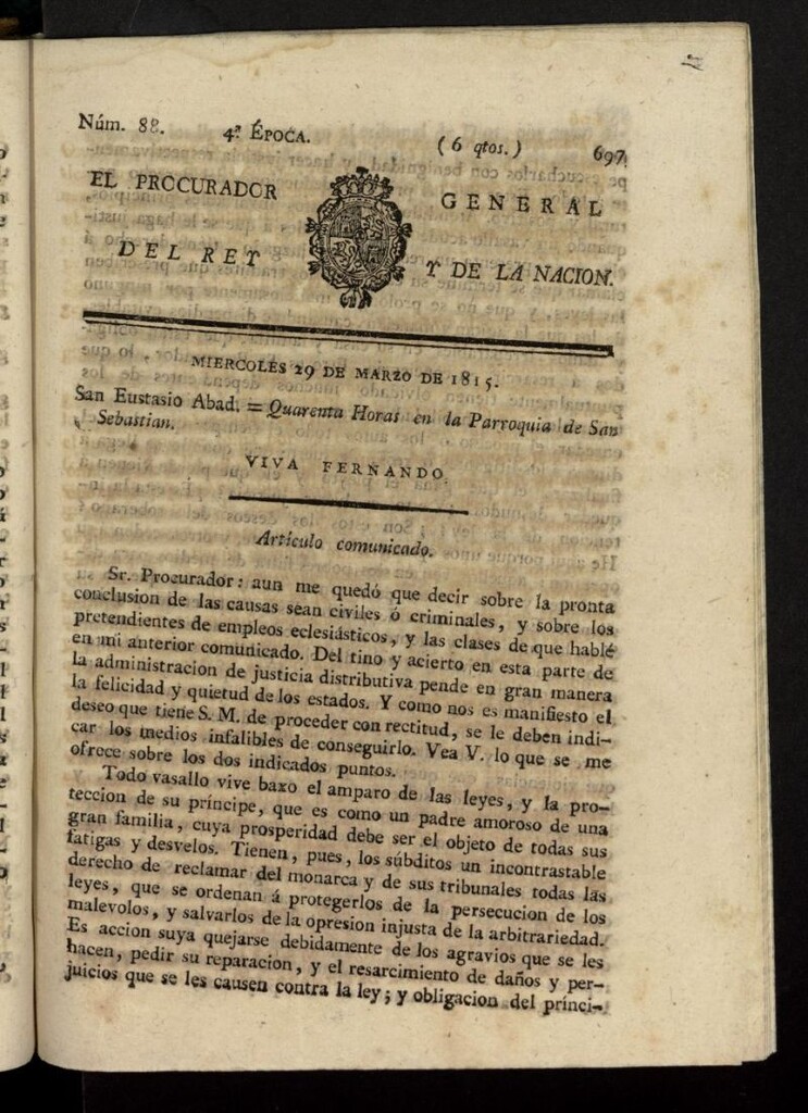 Miniatura de El Procurador General de la Nación y del Rey (Madrid) del 29 de marzo de 1815, nº 88