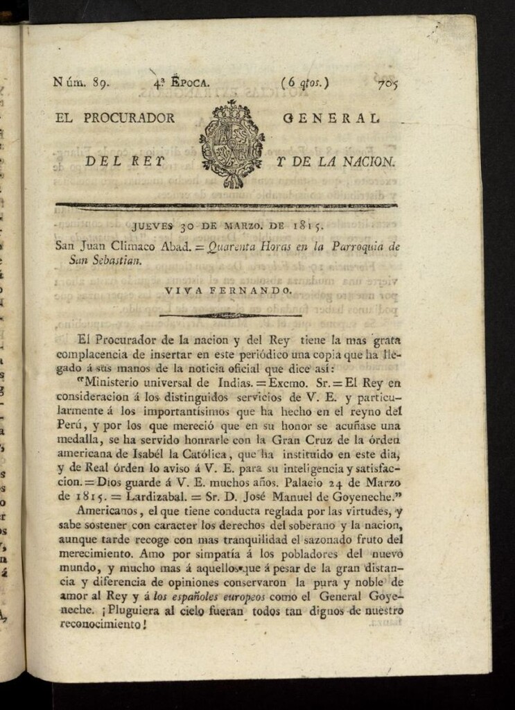 Miniatura de El Procurador General de la Nación y del Rey (Madrid) del 30 de marzo de 1815, nº 89