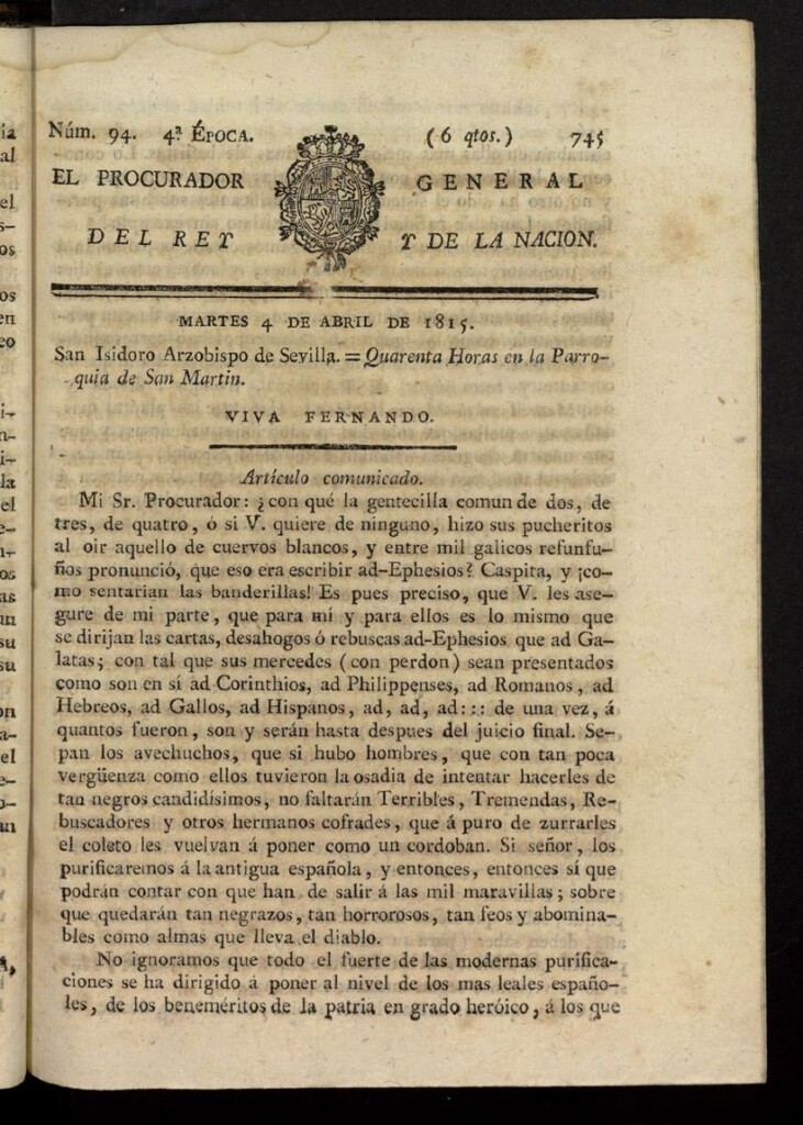 Miniatura de El Procurador General de la Nación y del Rey (Madrid) del 4 de abril de 1815, nº 94