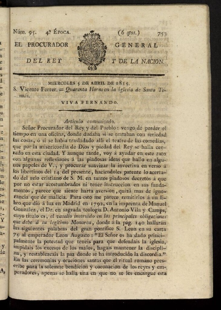 Miniatura de El Procurador General de la Nación y del Rey (Madrid) del 5 de abril de 1815, nº 95