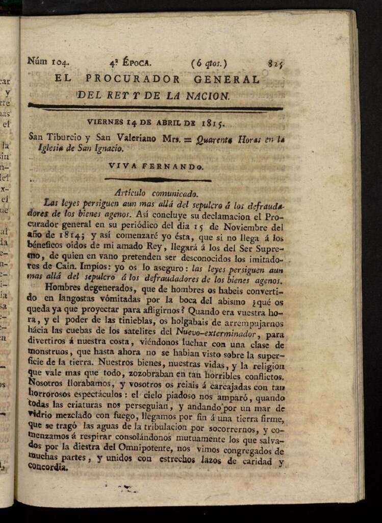 Miniatura de El Procurador General de la Nación y del Rey (Madrid) del 14 de abril de 1815, nº 104