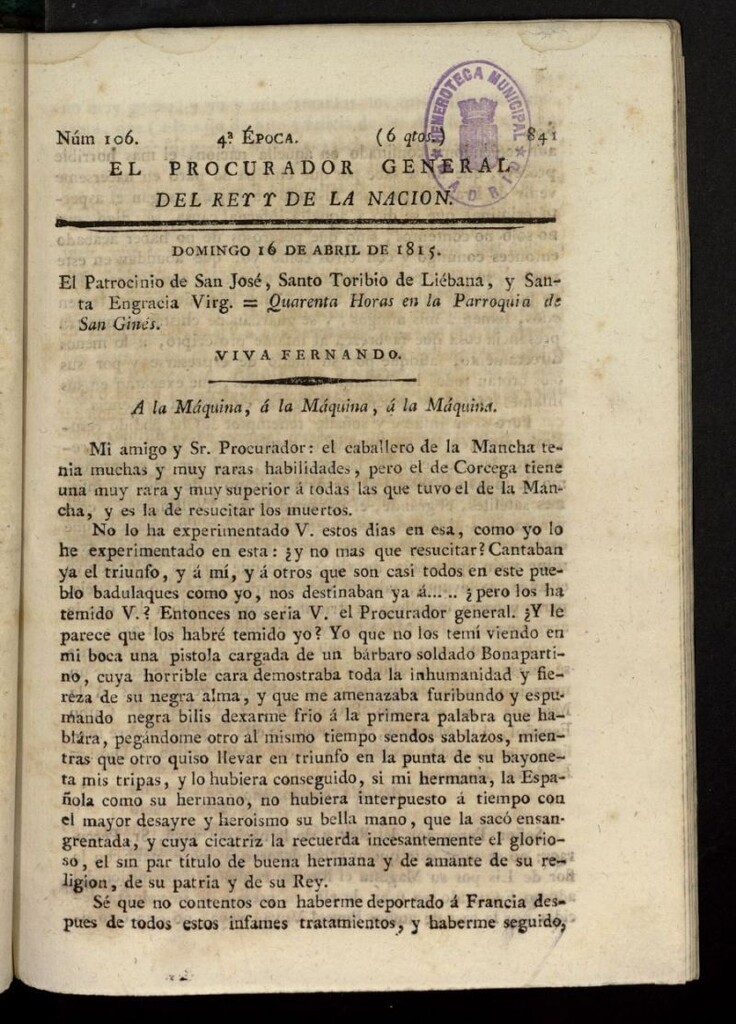 Miniatura de El Procurador General de la Nación y del Rey (Madrid) del 16 de abril de 1815, nº 106