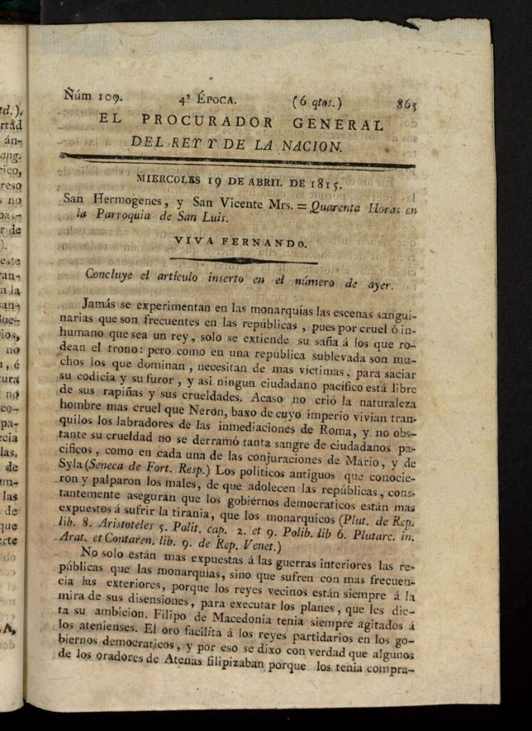 Miniatura de El Procurador General de la Nación y del Rey (Madrid) del 19 de abril de 1815, nº 109
