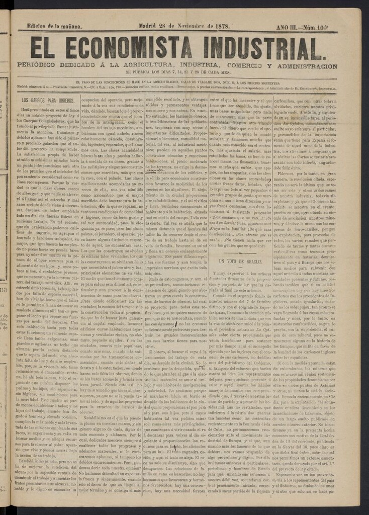 Miniatura de El Economista Industrial del 28 de noviembre de 1878, nº 100