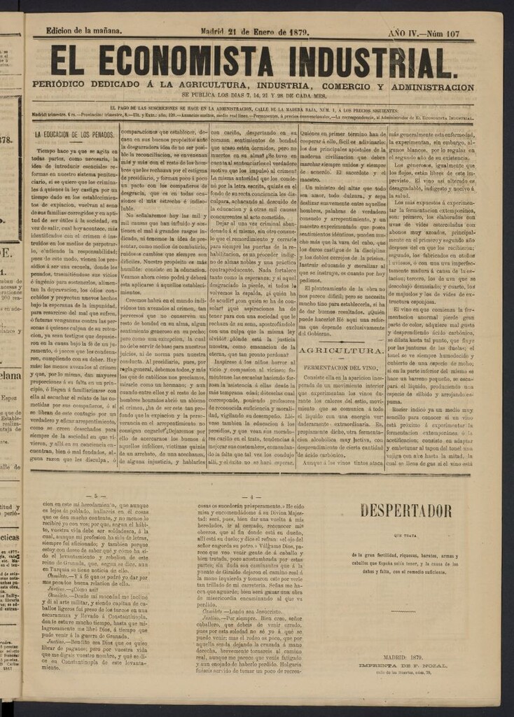 Miniatura de El Economista Industrial del 21 de enero de 1879, nº 107