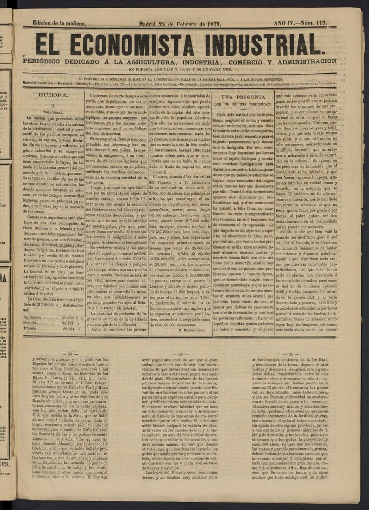 Miniatura de El Economista Industrial del 28 de febrero de 1879, nº 112