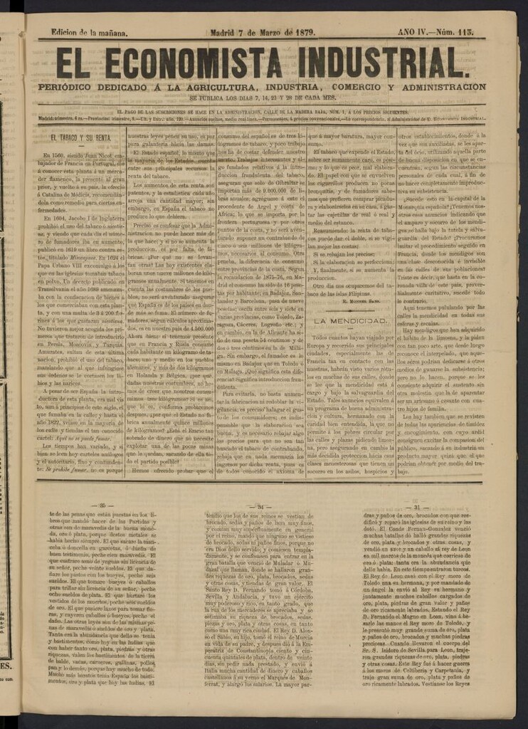 Miniatura de El Economista Industrial del 7 de marzo de 1879, nº 113
