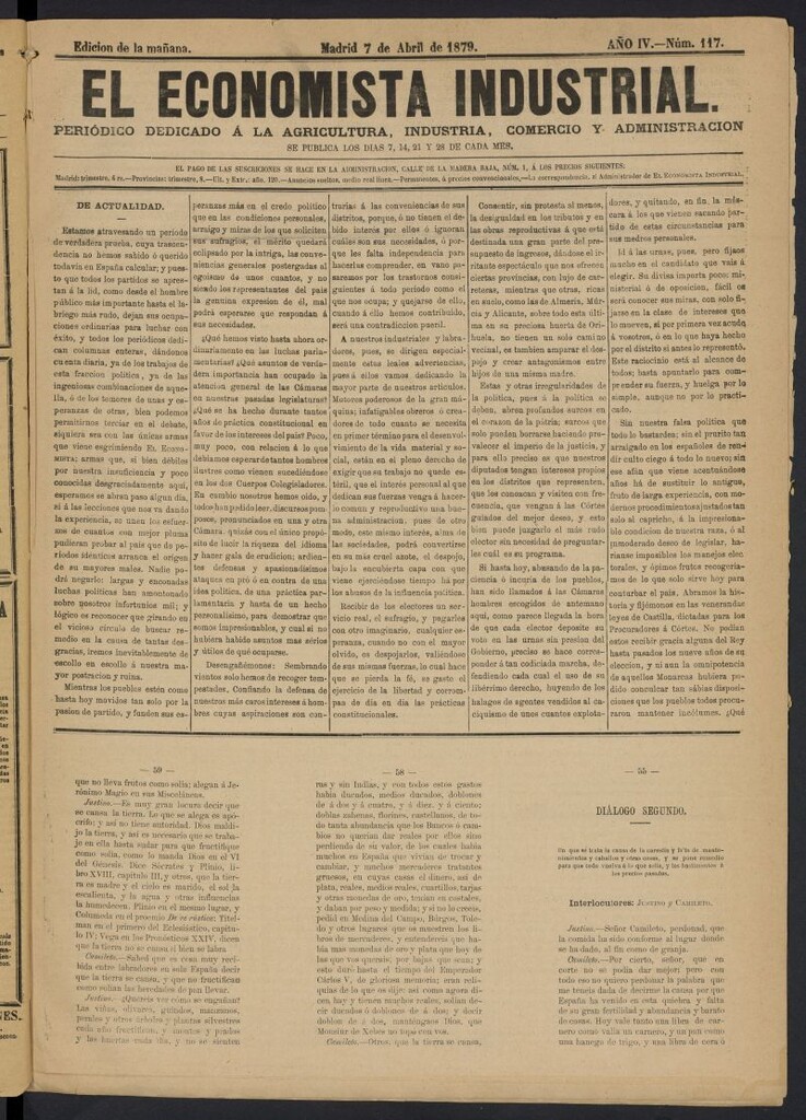 Miniatura de El Economista Industrial del 7 de abril de 1879, nº 117