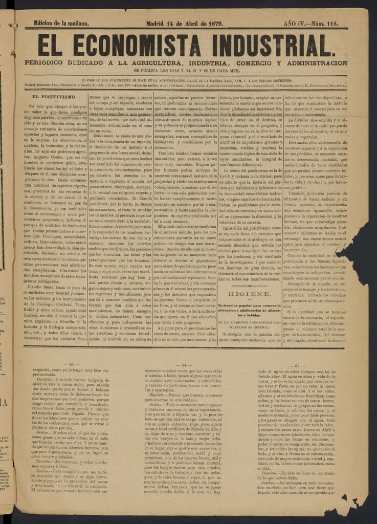 Miniatura de El Economista Industrial del 14 de abril de 1879, nº 118