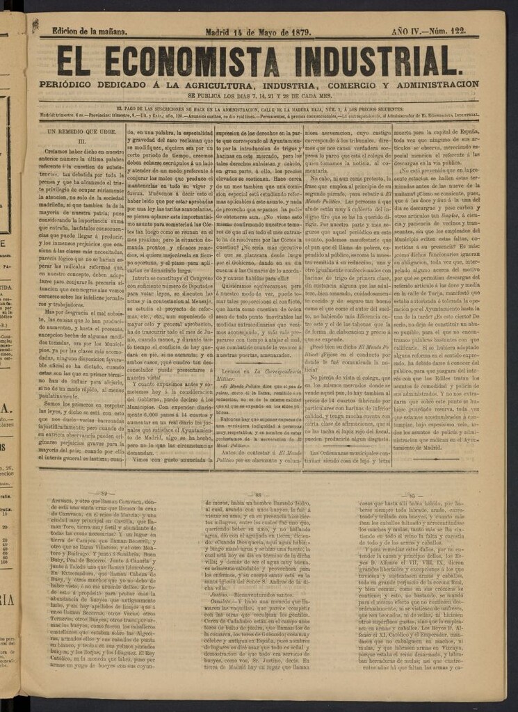 Miniatura de El Economista Industrial del 14 de mayo de 1879, nº 122