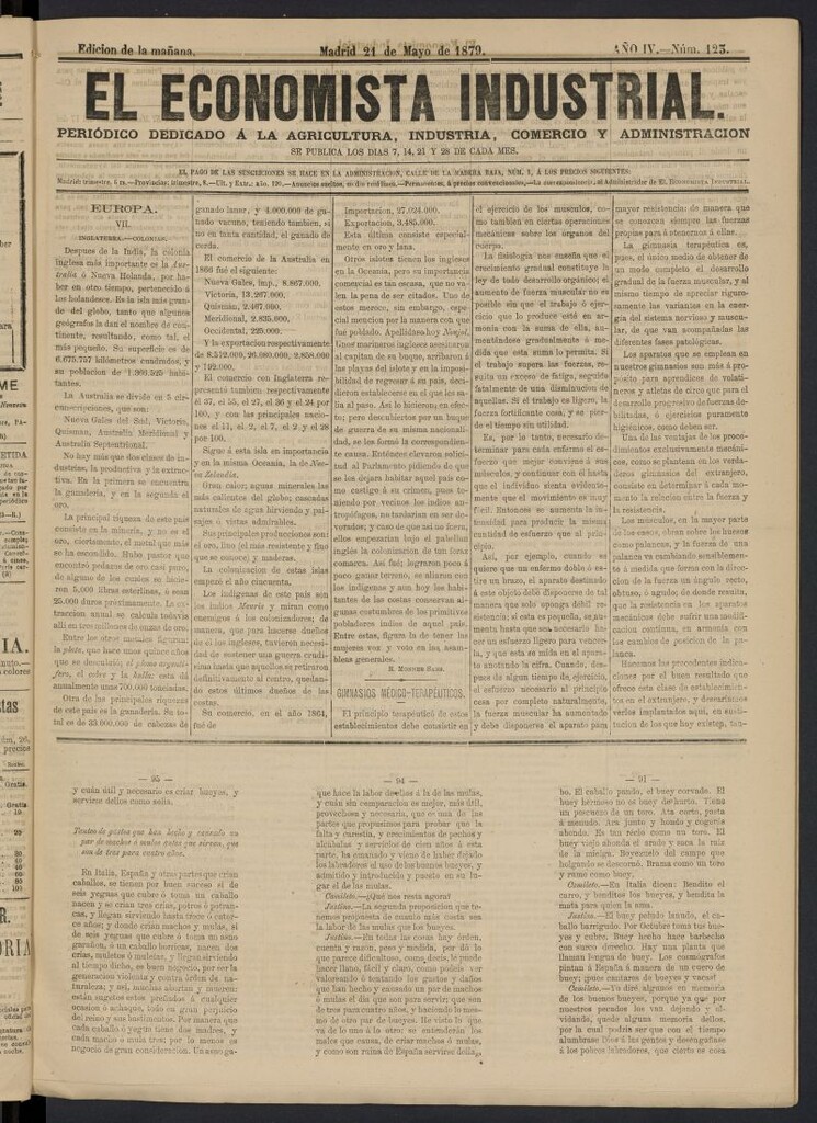 Miniatura de El Economista Industrial del 21 de mayo de 1879, nº 123