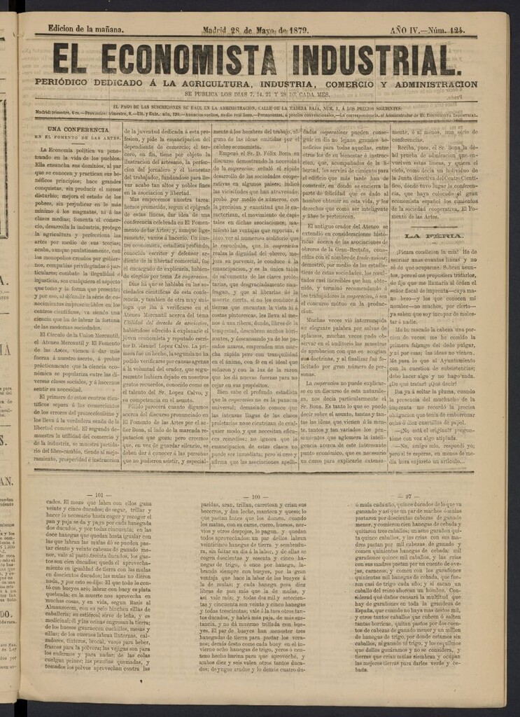 Miniatura de El Economista Industrial del 28 de mayo de 1879, nº 124