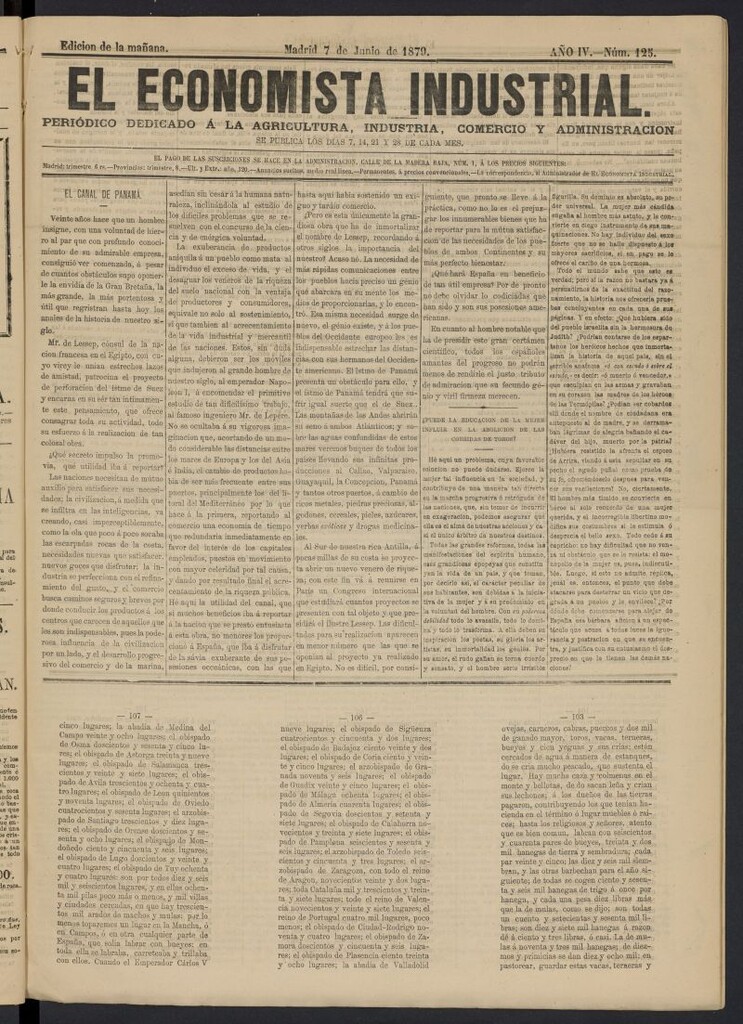 Miniatura de El Economista Industrial del 7 de junio de 1879, nº 125