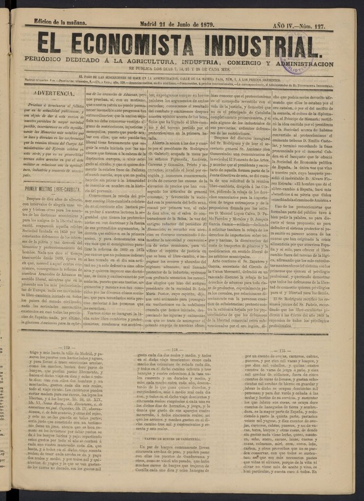 Miniatura de El Economista Industrial del 21 de junio de 1879, nº 127