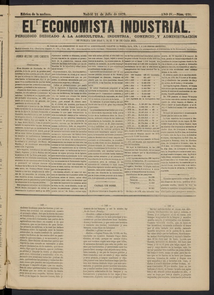 Miniatura de El Economista Industrial del 21 de julio de 1879, nº 131