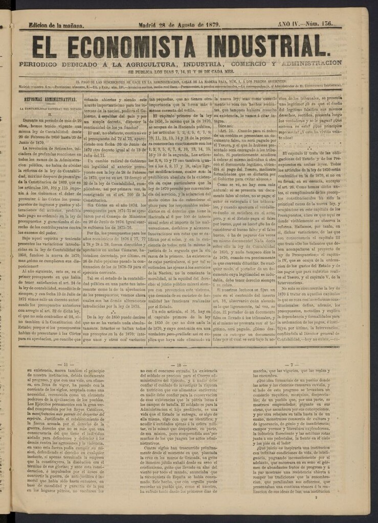 Miniatura de El Economista Industrial del 28 de agosto de 1879, nº 136
