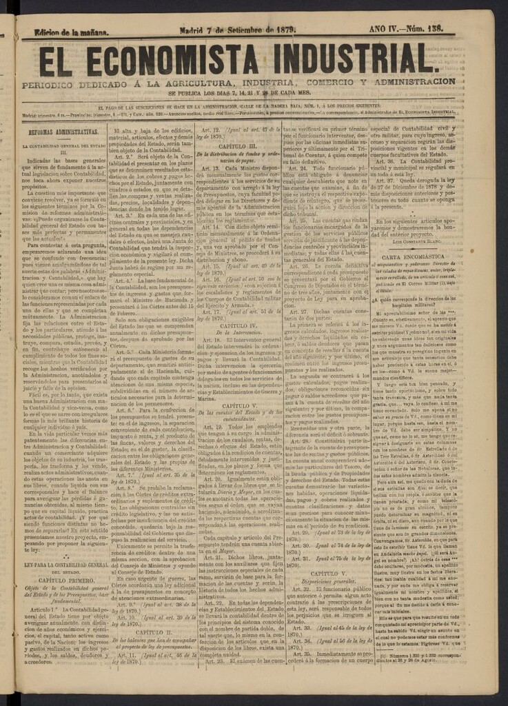 Miniatura de El Economista Industrial del 7 de septiembre de 1879, nº 138